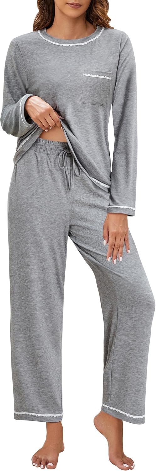 Blooming Jelly Womens Pajamas Set Drawstring 2 Piece Lounge Set Ruffle Long Sleeve Pjs Soft Wide Leg Sleepwear Pockets