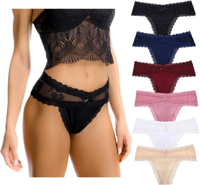 LEVAO Sexy Thongs for Women Lace Underwear Stretch Briefs Seamless Bikini Panties Multipack S-XL