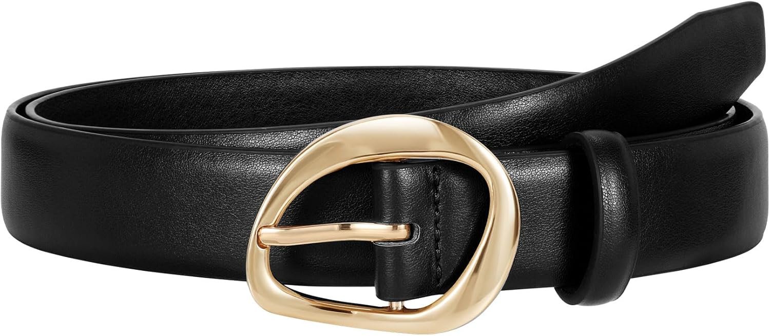 JASGOOD Leather Belts for Women Casual Fashion Waist Belt with Gold Buckle Ladies for Jeans Pants Dresses