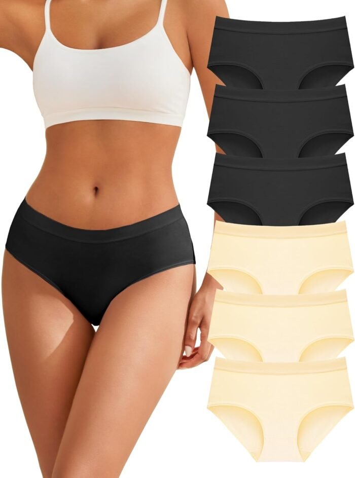 DingLu Comfortable Cotton Underwear for Women Seamless Breathable Cheeky Panties 6 Pack, Regular & Plus Size