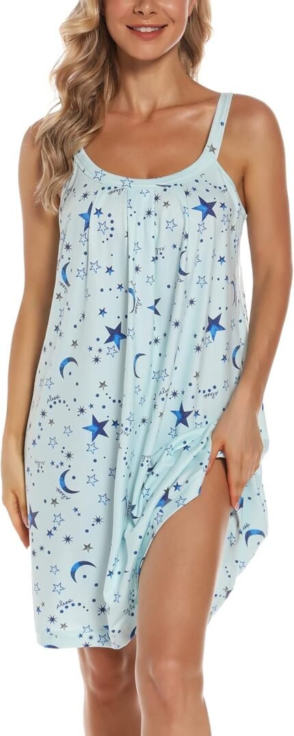 AVIIER Womens Nightgown Soft Cotton Sleeveless Sleep Shirts Wide Strap Nightshirts Full Slip Sleepwear AVIIER Womens Nightgown Soft Cotton Sleeveless Sleep Shirts Wide Strap Nightshirts Full Slip Sleepwear