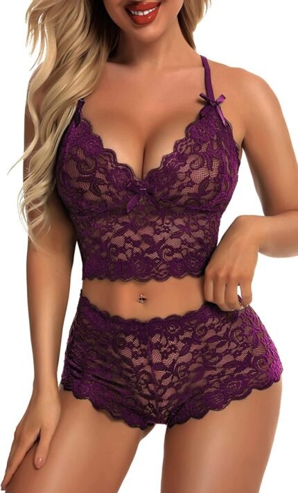 Donnalla Sexy Lingerie Set for Women 2-piece Lace Bra and Panty Exotic Bralette High Waist Pajamas Sleepwear Donnalla Sexy Lingerie Set for Women 2-piece Lace Bra and Panty Exotic Bralette High Waist Pajamas Sleepwear