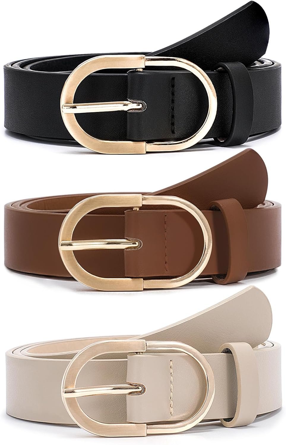 VONMELLI 3 Pack Women’s Belts for Jeans Pants Fashion Gold Buckle Ladies Dress Belt VONMELLI 3 Pack Women’s Belts for Jeans Pants Fashion Gold Buckle Ladies Dress Belt