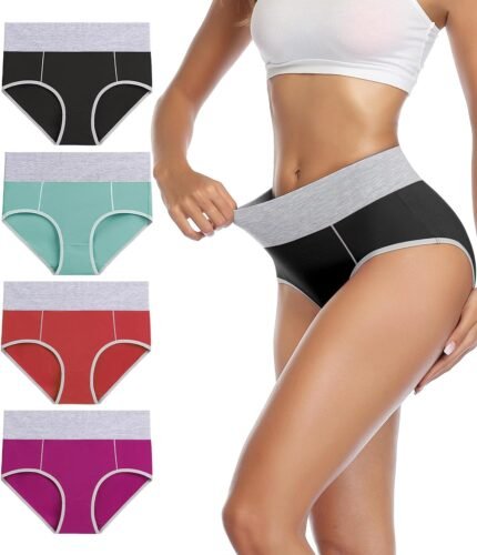 wirarpa Women’s Cotton Underwear High Waist Breathable Briefs Soft Underpants Ladies Stretch Panties 4 Pack