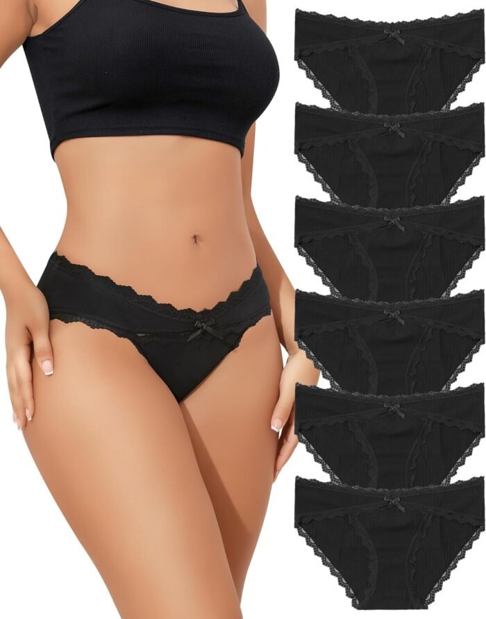 LEVAO Womens Underwear Cotton Cheeky Bikini Panties Lace Stretch Hipster Ladies Briefs Multipack S-XXL