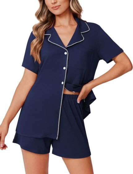 Ekouaer Womens Pajama Sets 2 Piece Pjs Short Sleeve Button Down Sleepwear Bride Soft Pj Shorts Lounge Sets Ekouaer Womens Pajama Sets 2 Piece Pjs Short Sleeve Button Down Sleepwear Bride Soft Pj Shorts Lounge Sets