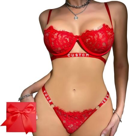 Personalized Thongs With Names Bra Set,Custom Sexy Lace Underwear Lingerie Sets