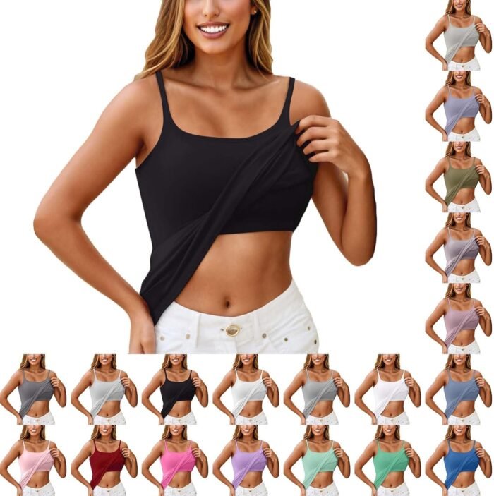 Camisole Tops for Women Built in Bra Adjustable Spaghetti Strap Workout Yoga Shirts Basic Layer Padded Bra Tank Tops