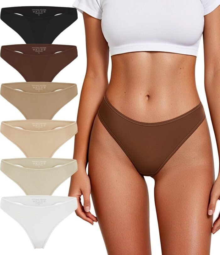 Thongs for Women Breathable Seamless Stretch Underwear Soft Low Waist Ladies T-back Panties 6 Pack