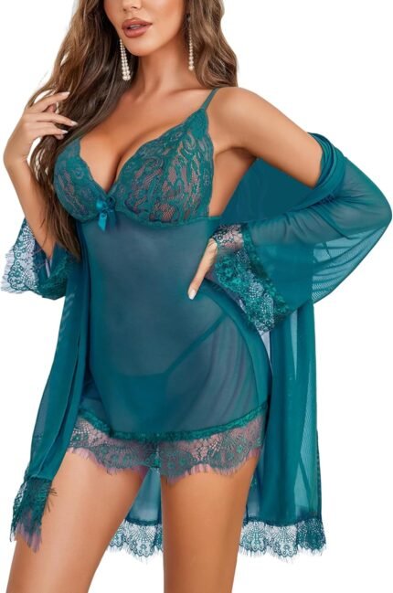 Avidlove Sexy Lingerie for Women 3 Piece Lingerie Sets Lace Lingerie Robe Mesh Nightgown