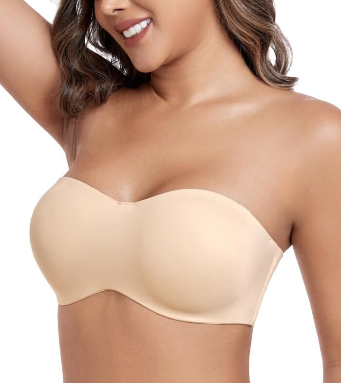 HACI Women’s Unlined Strapless Bra for Plus Size Minimizer Seamless Underwire Large Bust Bandeau