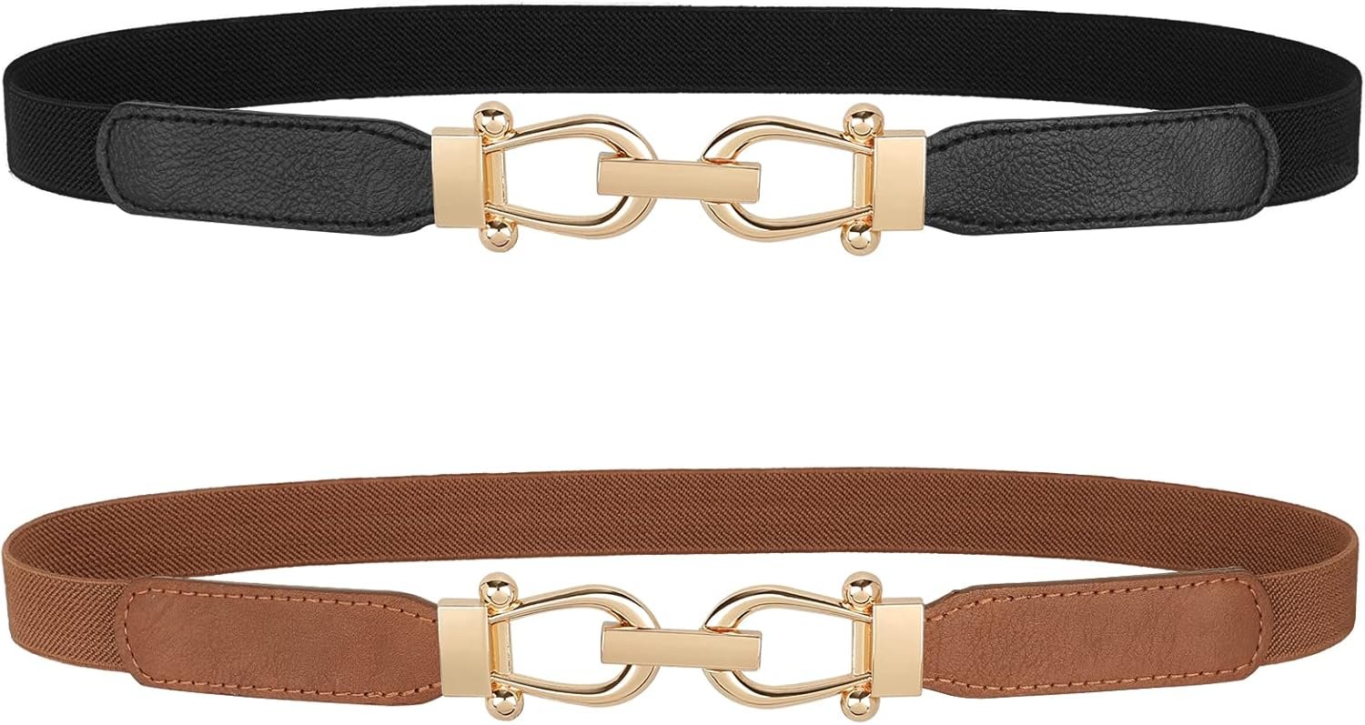 JASGOOD Women Skinny Elastic Belt for Dresses,Thin Retro Stretch Waist Belt with Golden Buckle JASGOOD Women Skinny Elastic Belt for Dresses,Thin Retro Stretch Waist Belt with Golden Buckle