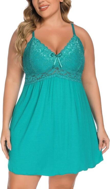 Ababoon Plus Size Lingerie for Women Lace Modal Chemises Nightgown V-Neck Full Slip Babydoll Sleepwear Size 16-24 Plus