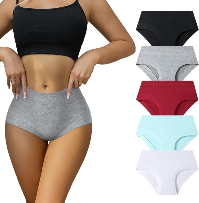 High Waisted Tummy Control Underwear for Women Full Coverage Postpartum Panties 5 Pack