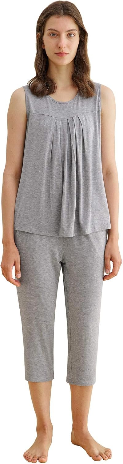 Latuza Women’s Summer Pleated Tank Top Capris Pajamas Set Latuza Women’s Summer Pleated Tank Top Capris Pajamas Set