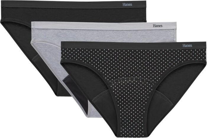 Hanes Women’s Comfort, Bikini, Super Leaks Post-partum & Period Underwear, 3-Pack