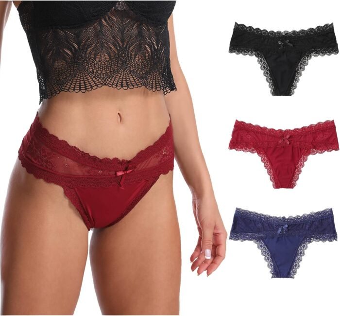 LEVAO Sexy Thongs for Women Lace Underwear Stretch Briefs Seamless Bikini Panties Multipack S-XL