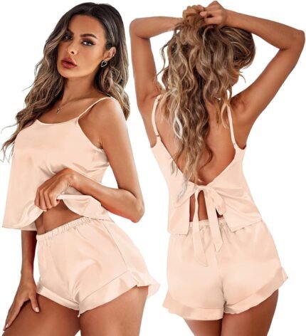 Ekouaer Womens Pajamas Set 2 Piece Satin Sleepwear Lingerie Soft Silk Pjs Cami Top and Shorts Sleep Camisole Nightwear Ekouaer Womens Pajamas Set 2 Piece Satin Sleepwear Lingerie Soft Silk Pjs Cami Top and Shorts Sleep Camisole Nightwear
