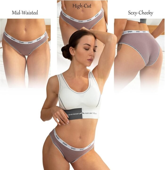 Cotton Underwear High Cut Bikini for Women High-Mid Waist Panties Moisture Wicking Brief Multipack