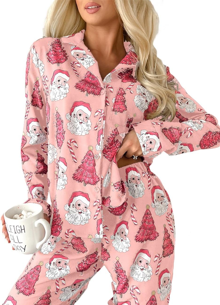 Ecosunny Valentines Day Pajama Set Women’s Long Sleeve Sleepwear Soft Loungewear Two Piece Button Down Pjs Lounge Set Ecosunny Valentines Day Pajama Set Women’s Long Sleeve Sleepwear Soft Loungewear Two Piece Button Down Pjs Lounge Set