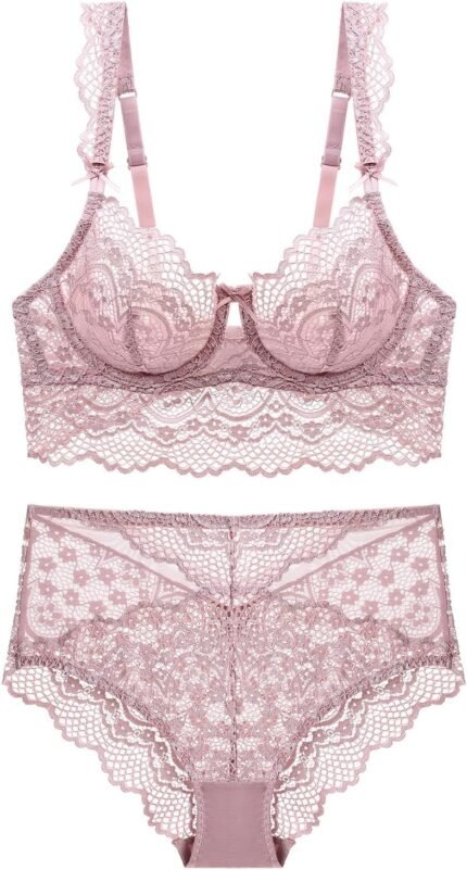 Guoeappa Women’s Floral Soft Lace Lingerie Set See Through High Waisted Underwear Underwire Sheer Bra and Panty Set