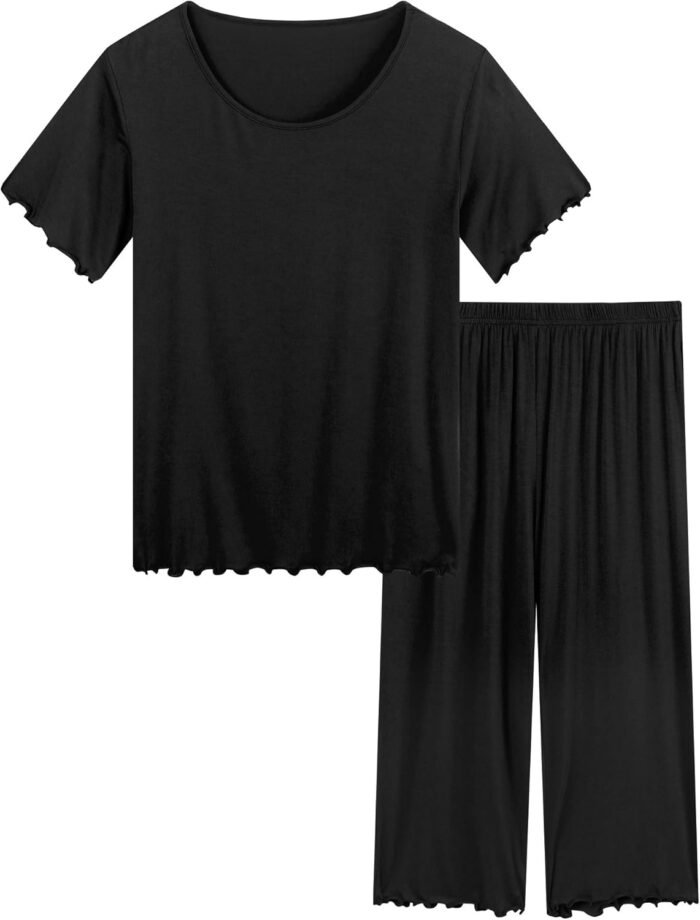 Joyaria Women’s Cooling Bamboo Viscose Pajamas Set – Moisture-Wicking Night Sweats Sleepwear, Short Sleeve & Capri (S-XXL)