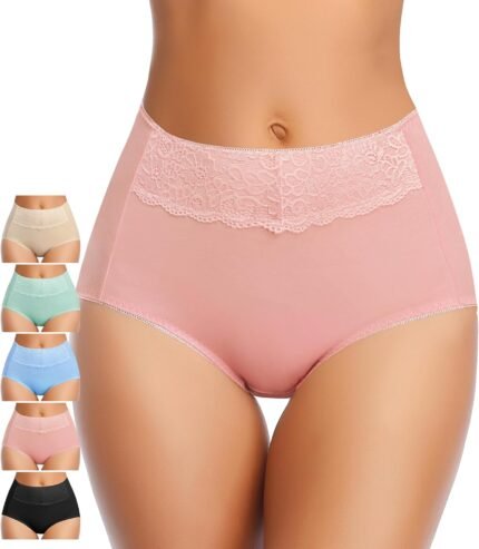 MISSWHO Women’s High Waisted Cotton Underwear Soft Breathable Full Coverage Stretch Briefs Ladies Panties 5-Pack MISSWHO Women’s High Waisted Cotton Underwear Soft Breathable Full Coverage Stretch Briefs Ladies Panties 5-Pack