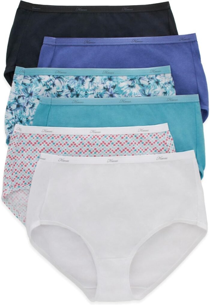 Hanes Women’s High-Waisted Brief Panties, 6-Pack, Moisture-Wicking Cotton Brief Underwear (Colors May Vary)