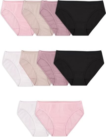 Fruit of the Loom Women’s Eversoft Cotton Bikini Underwear, Tag Free & Breathable, Cotton-10 Pack-Assorted Neutrals, 5