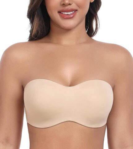 DotVol Women’s Seamless Bandeau Unlined Underwire Minimizer Strapless Bra for Large Bust
