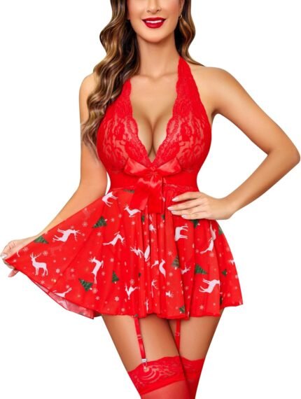 Avidlove Lingerie for Women Lace Babydoll Chemise Halter V Sexy Sleepwear with Garter Belt Avidlove Lingerie for Women Lace Babydoll Chemise Halter V Sexy Sleepwear with Garter Belt