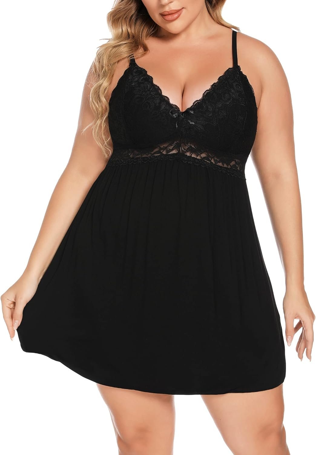 Ababoon Plus Size Lingerie for Women Lace Modal Chemises Nightgown V-Neck Full Slip Babydoll Sleepwear Size 16-24 Plus