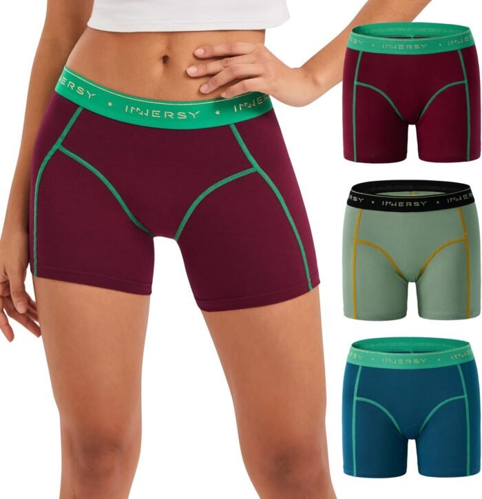 INNERSY Women’s 4″ Inseam Boxers Briefs Cotton Boyshorts Underwear Ladies Panties 3-Pack