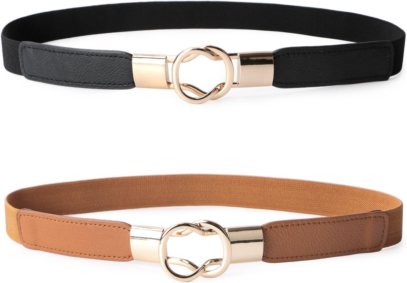 JASGOOD Women Retro Elastic Stretchy Metal Buckle Skinny Waist Belt 1 inch Wide