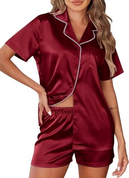 Ekouaer Womens Silk Satin Pajamas Set 2 Piece Pjs Short Sleeve Sleepwear Button Down Top and Shorts Loungewear S-XXL Ekouaer Womens Silk Satin Pajamas Set 2 Piece Pjs Short Sleeve Sleepwear Button Down Top and Shorts Loungewear S-XXL