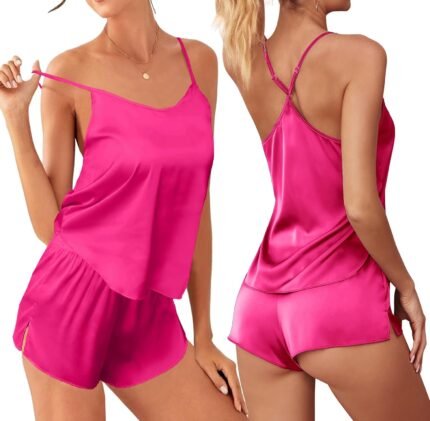 Ekouaer Silk Pajamas Set for Women Satin Lingerie Pjs Cami Top and Shorts Soft 2 Piece Nightwear Ekouaer Silk Pajamas Set for Women Satin Lingerie Pjs Cami Top and Shorts Soft 2 Piece Nightwear