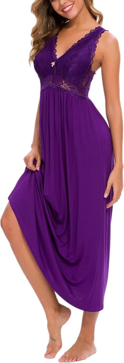 ALCEA ROSEA Womens Sleepwear Lace Lingerie Chemises V Neck Nightgown Long Sexy Sleep Dress Sleeveless Lace for Women Elegant ALCEA ROSEA Womens Sleepwear Lace Lingerie Chemises V Neck Nightgown Long Sexy Sleep Dress Sleeveless Lace for Women Elegant