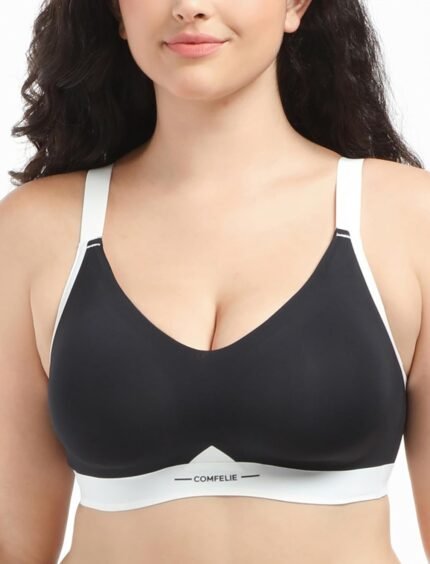Seamless Wireless Bra for Busty Women No Underwire Lightly Lined Deep V T-Shirt Bralette with Underarm-Smoothing