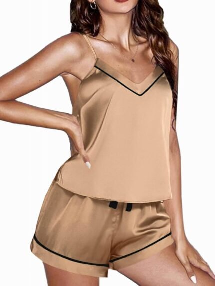 Ekouaer Satin Pajamas Women’s Soft Sleepwear Lingerie Silk Cami Shorts Set Nightwear S-XXL