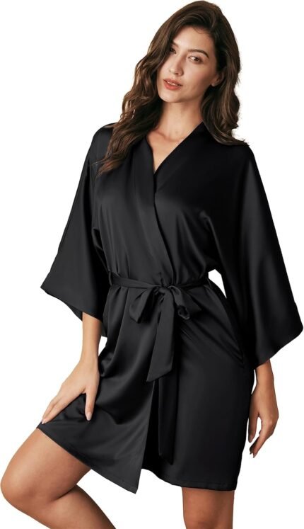 AW BRIDAL Women’s Silk Robe Satin Kimono Robe for Bride Bridesmaids Short Bridal Party Robes Wedding Loungewear XS-XXL