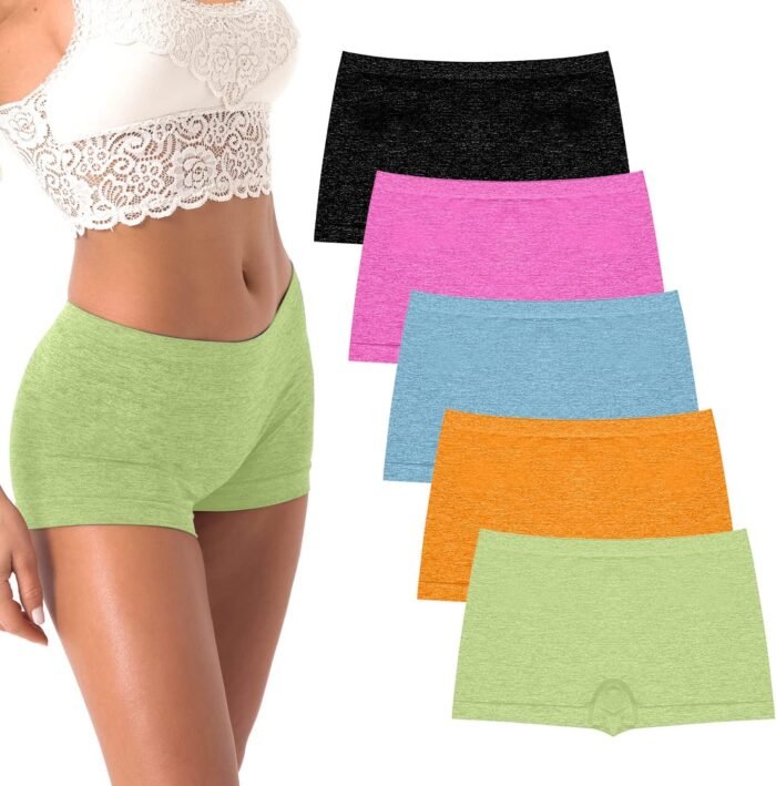 R RUXIA Women’s Boyshorts Underwear Seamless Boy Shorts Panties Soft Stretch Boxer Briefs 5 Packs(Regular & Plus Size)