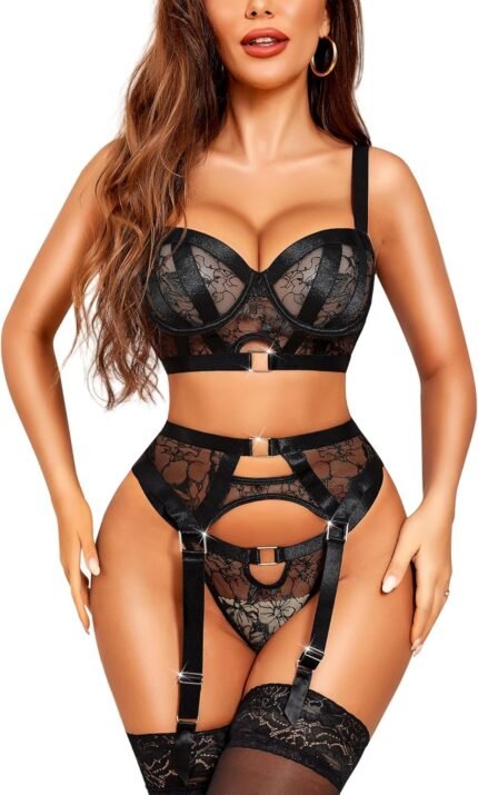 RSLOVE Womens Lingerie Sets Sexy – Lace Underwire Bra and Panty Sets with Garter Belt 3 Piece Lingerie for Women RSLOVE Womens Lingerie Sets Sexy – Lace Underwire Bra and Panty Sets with Garter Belt 3 Piece Lingerie for Women
