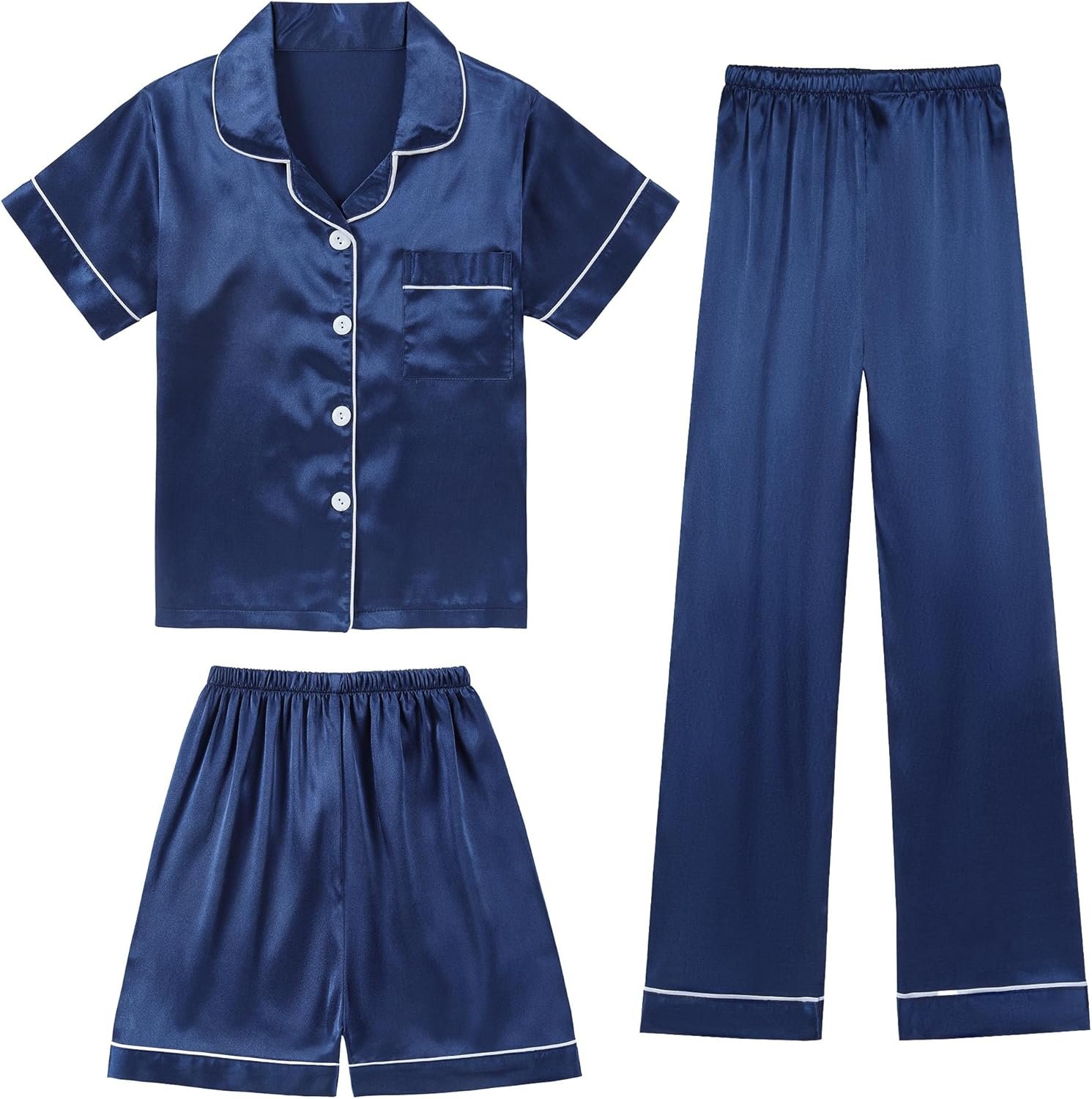DIPUG Girls Pajamas Set Soft Silk Satin 3 Piece PJs Sleepwear for Comfortable Nights DIPUG Girls Pajamas Set Soft Silk Satin 3 Piece PJs Sleepwear for Comfortable Nights