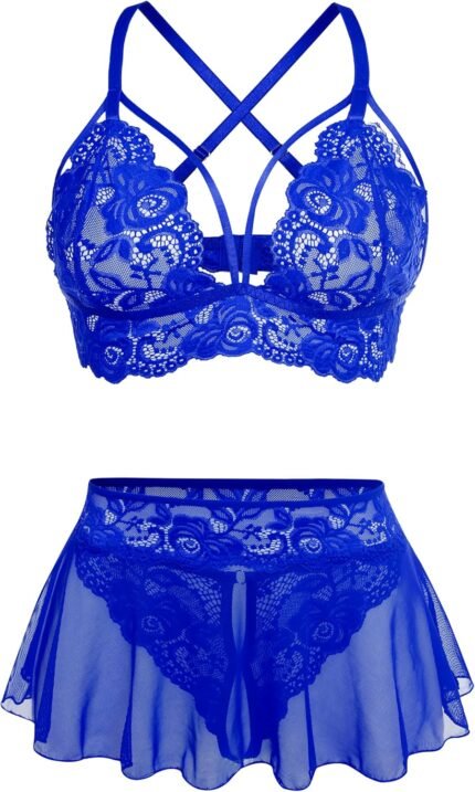 Sexy Lingerie for Women Naughty 3 Piece Bralette, Mini Skirt with G-String Crotchless Lingerie Set