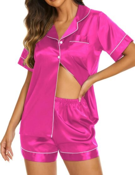 Ekouaer Womens Silk Satin Pajama Sets Short Sleeve Button Down Sleepwear Cozy Loungewear 2 Piece Pjs Shorts Set S-XXL Ekouaer Womens Silk Satin Pajama Sets Short Sleeve Button Down Sleepwear Cozy Loungewear 2 Piece Pjs Shorts Set S-XXL