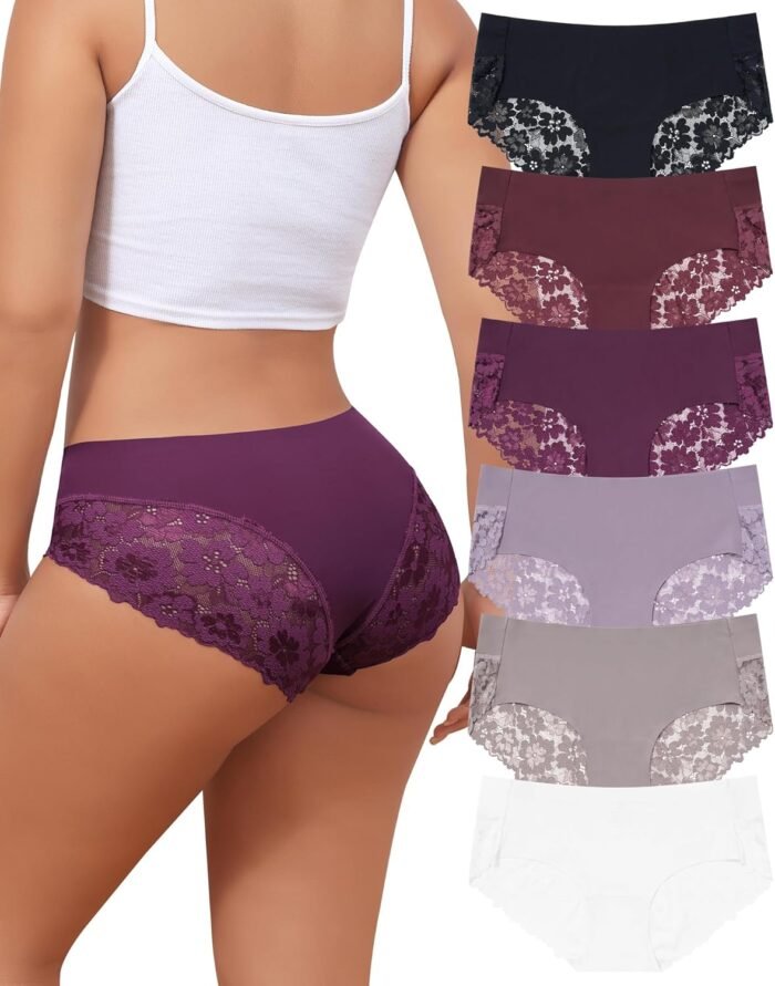 LEVAO Cheeky Underwear for Women Lace Seamless Bikini Panties Ladies Soft No Show Hipster 6 Pack S-XXL