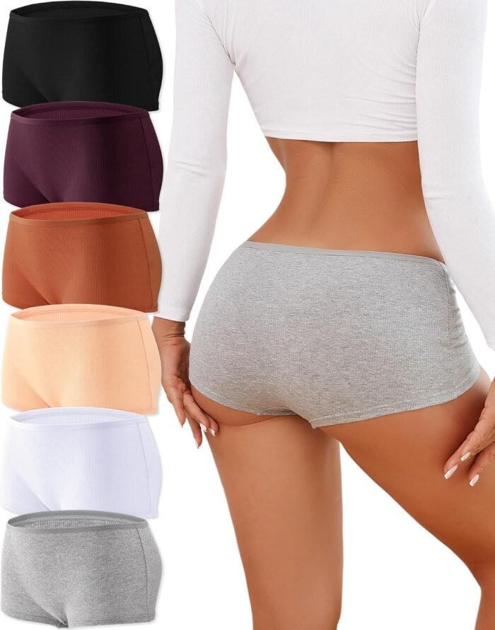 ALL OF ME Cotton Underwear for Women Boyshort Panties Full Coverage Boxer Briefs Stretch Boy Short Undies 6 Pack