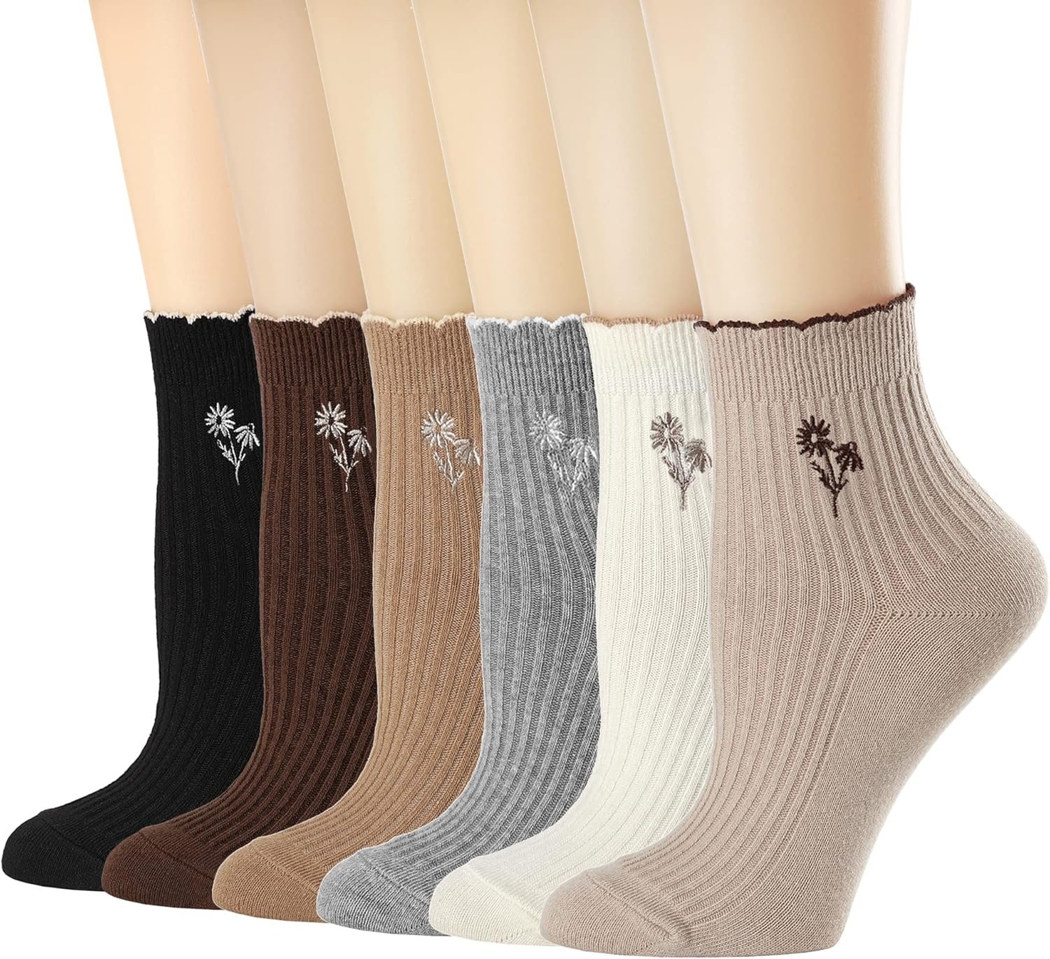 Mcool Mary Womens Socks, Ruffle Turn-Cuff Casual Ankle Socks Breathable Cool Knit Cotton Lettuce Crew Frilly Sock 6 Pack