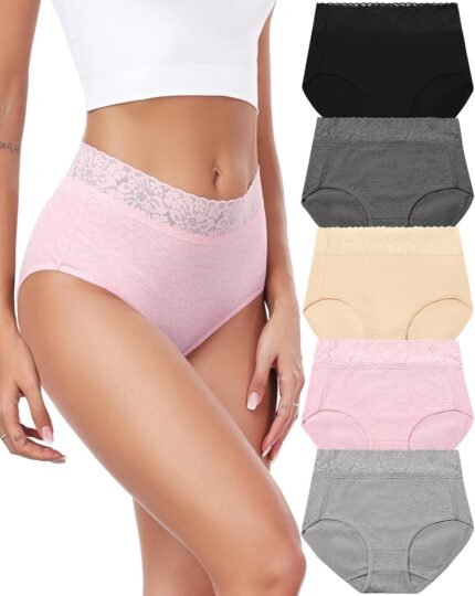 RHYFF Womens Underwear Cotton Lace Panties High Waist Panty Soft Breathable Ladies Hipster Full Coverage Briefs S-3XL RHYFF Womens Underwear Cotton Lace Panties High Waist Panty Soft Breathable Ladies Hipster Full Coverage Briefs S-3XL
