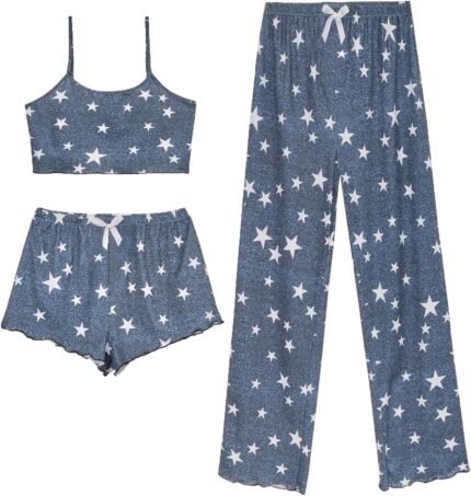 Womens Pajamas Set 3 Piece Sexy Cami Shorts and Pjs Pants Sleepwear Soft Lounge Set Womens Pajamas Set 3 Piece Sexy Cami Shorts and Pjs Pants Sleepwear Soft Lounge Set